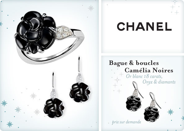 Bague et boucles Camélia noires de Chanel